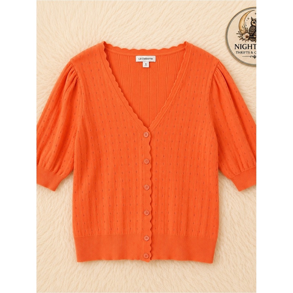 Liz Clairborne Cardigan Coral Cottagecore ~ Coquette V-neck button down